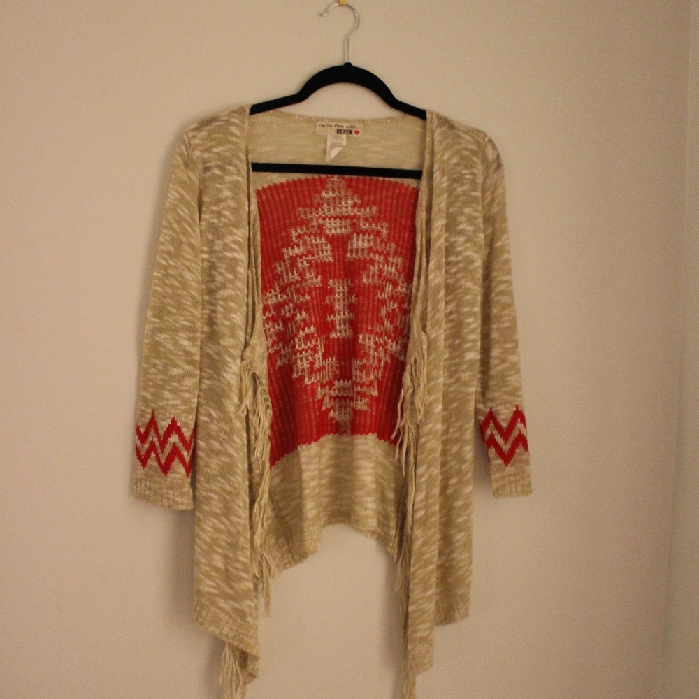 Western Style Sweater With Red & Fringe Detailing